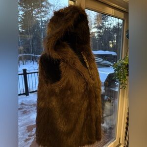 Brown Faux Fur Hooded Vest